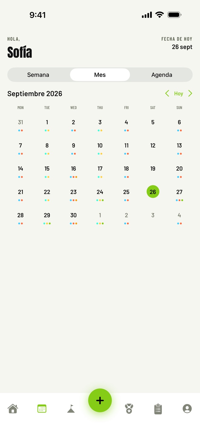 Vista mensual del calendario