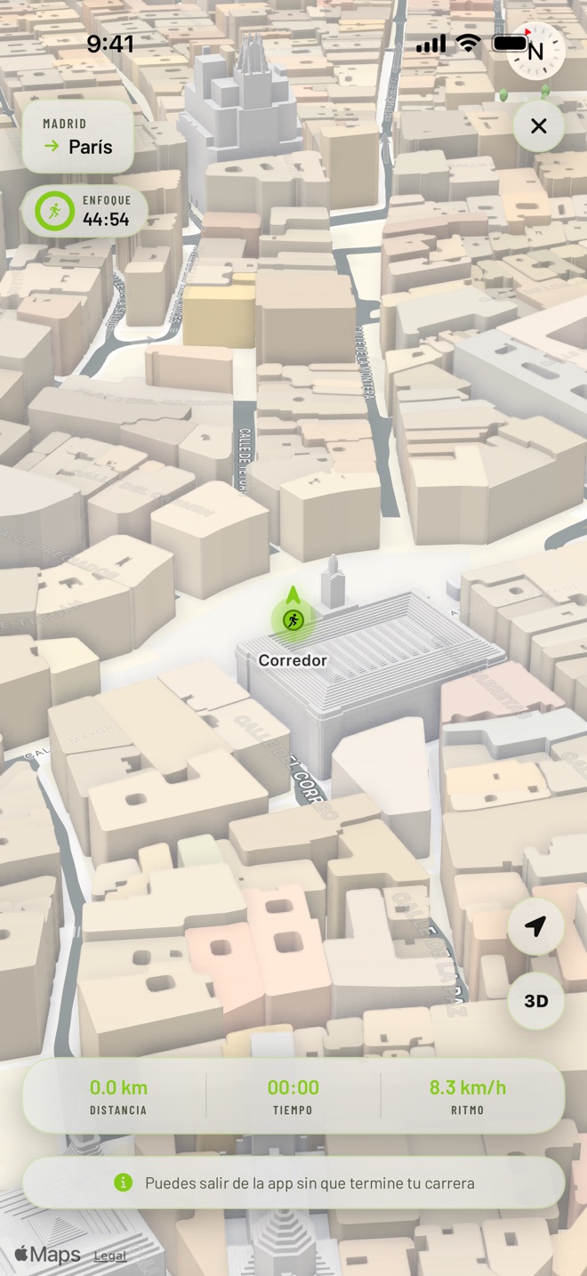 Carrera en vivo de Madrid a París sobre un mapa 3D